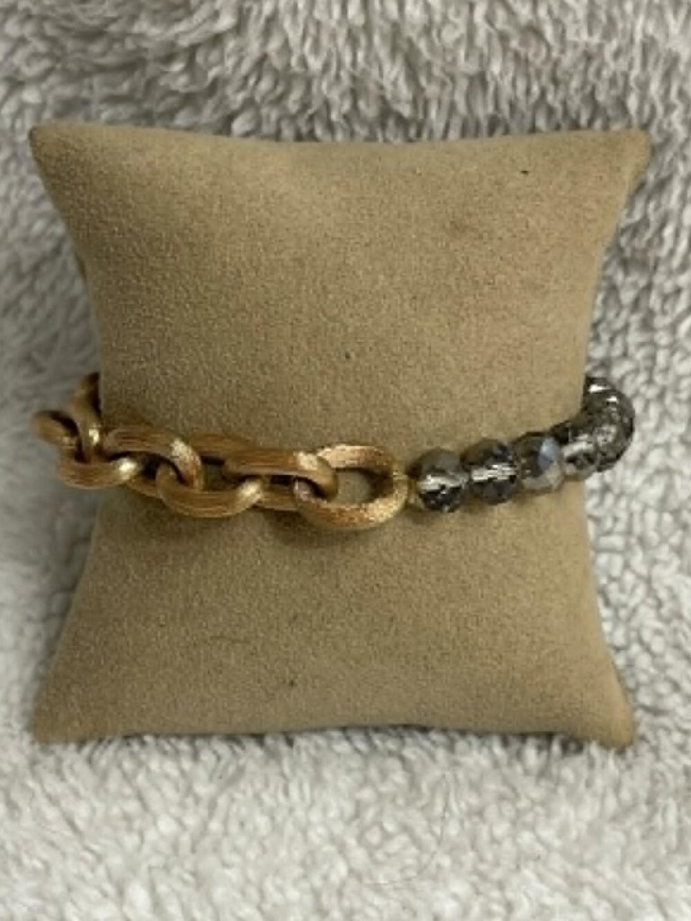 Glass Beaded & Matte Gold Chain Mixed Link Stretch Bracelet